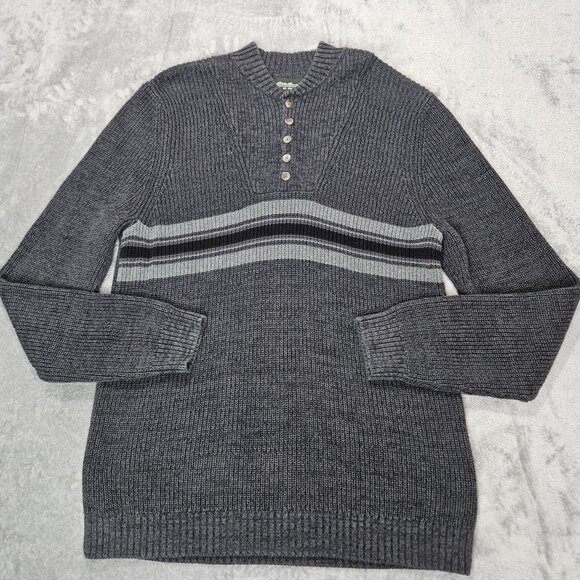 Eddie Bauer Sweater Mens Large Gray Ribbed Knit Henley Striped Outdoor Gorp - Picture 1 of 7
